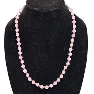 Rose Quartz Natural Delicate Pink Beaded Necklace clear quartz & Silver 24” nice